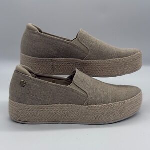 Skechers Martha Stewart Beige Canvas Slip On Espadrille Wedge Women Size 9